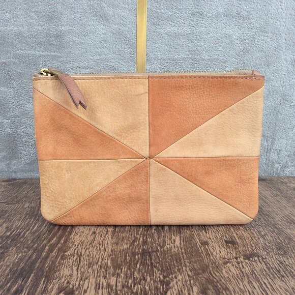 Madewell Nubuck Pouch Clutch Patchwork Edition Distant Sand Multi Spiral Western - Picture 11 of 11